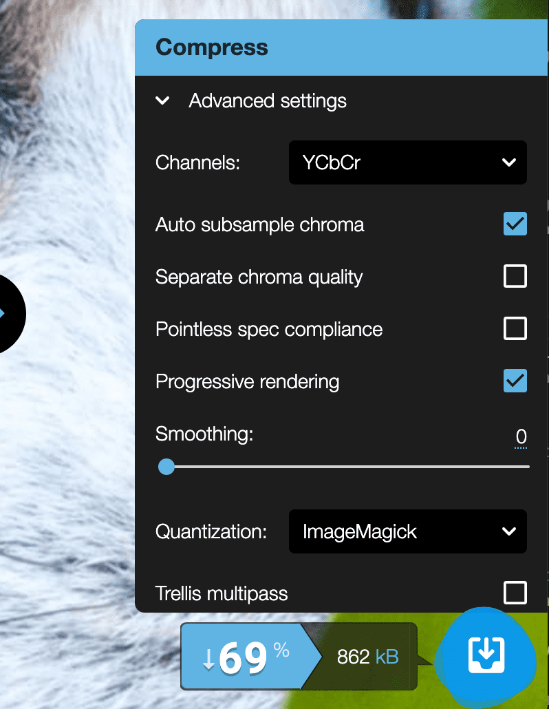 The Squoosh advanced settings menu