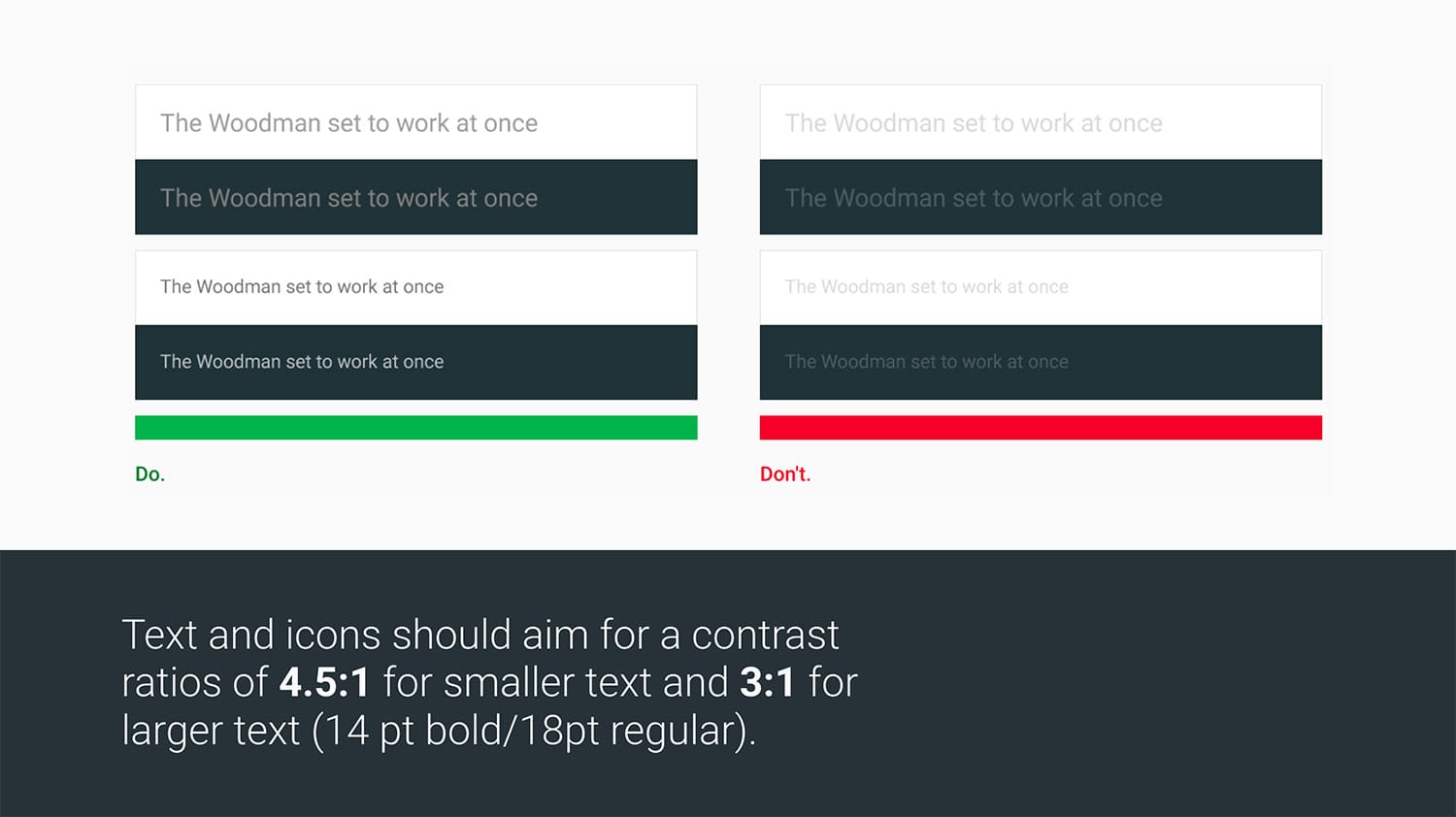 Side-by-side text samples. One is sufficient contrast, one is low contrast.