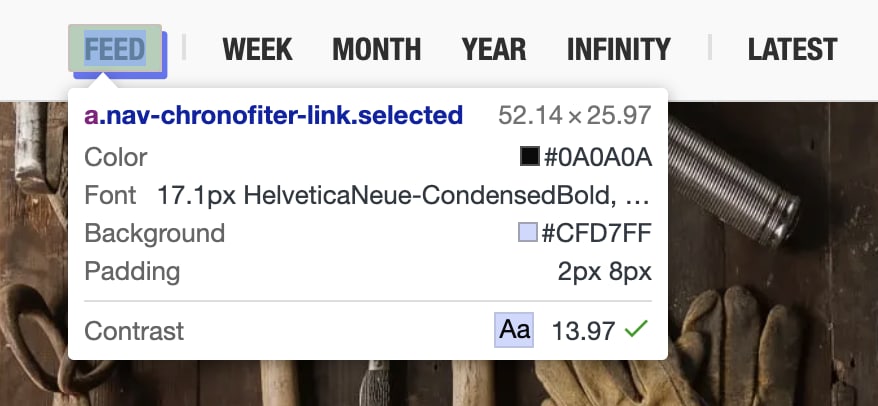 Zrzut ekranu pokazujący etykietkę elementu inspekcji w Narzędziach deweloperskich w Chrome.