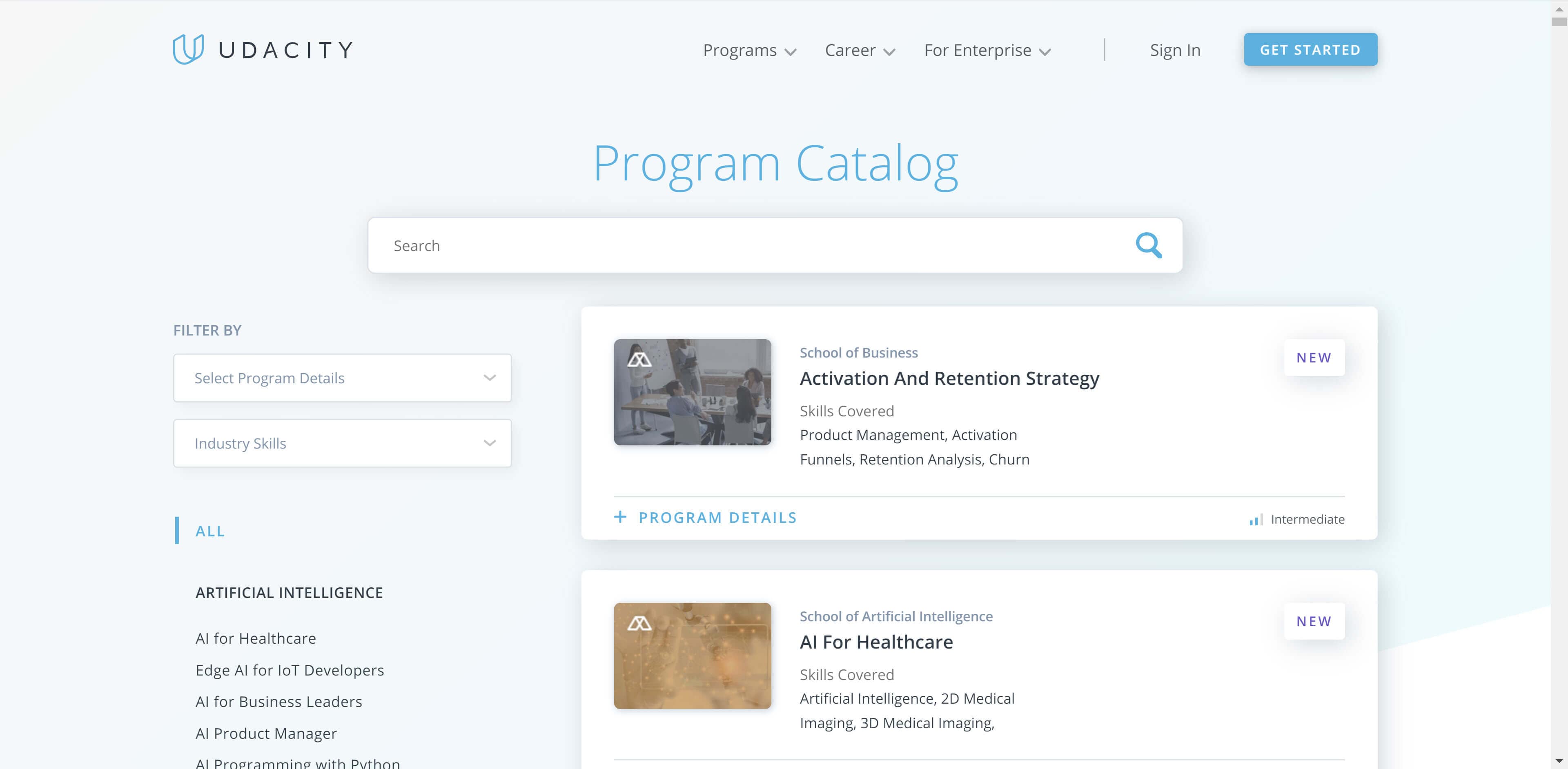 الصفحة الرئيسية لموقع Udacity الإلكتروني