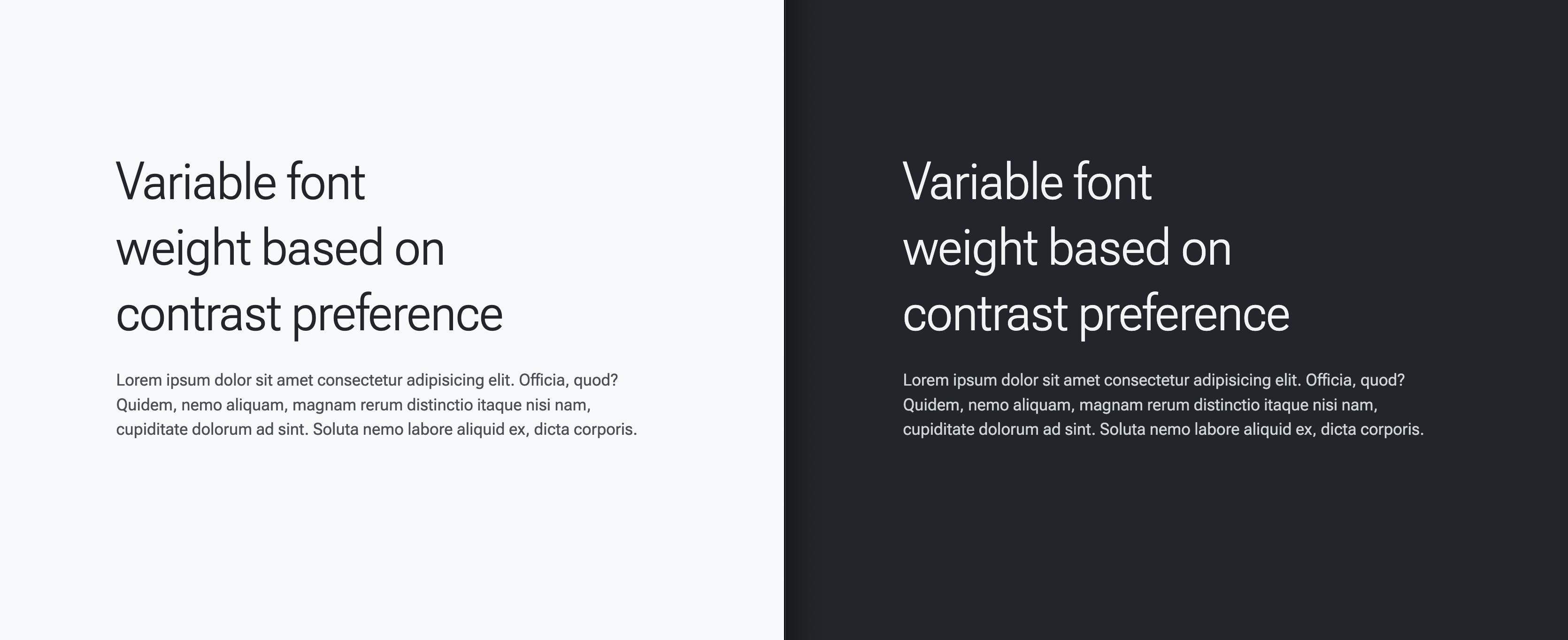 Podgląd zrzutu ekranu wersji demonstracyjnej, na którym widać, że czcionka Roboto Flex jest teraz używana zarówno w motywie ciemnym, jak i jasnym.