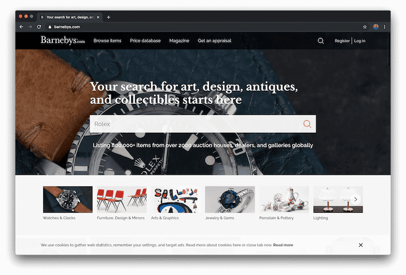 Page d'accueil de Barnebys.com