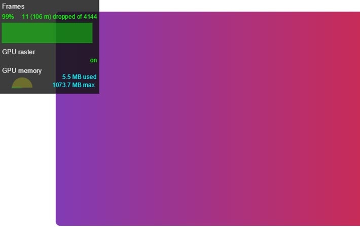 Le compteur de FPS indique que seulement 1 % des images ont été perdues.