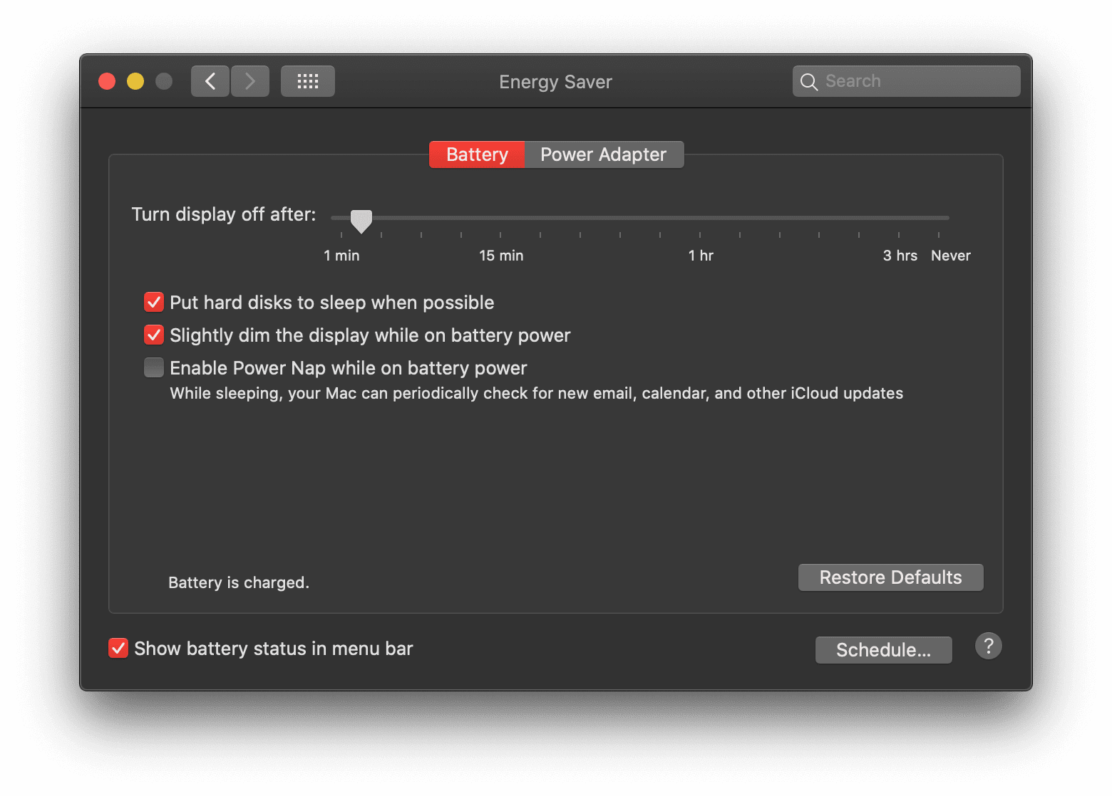 macOS Preferences in the 'Energy Saver' section.