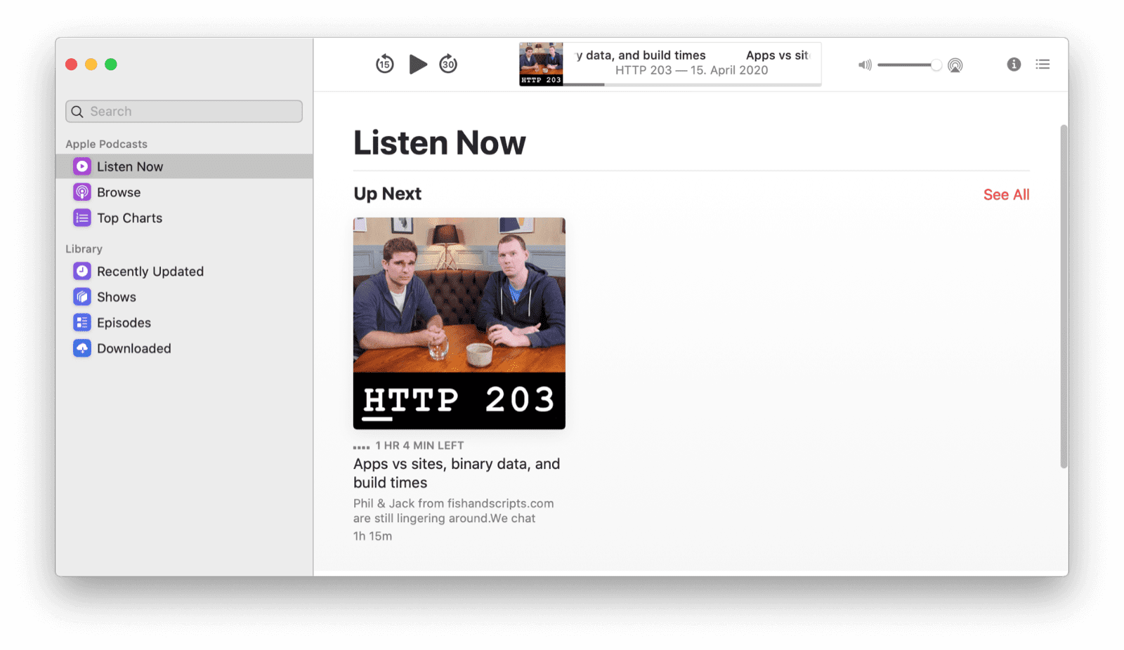L&#39;app Podcasts in modalità Luce.