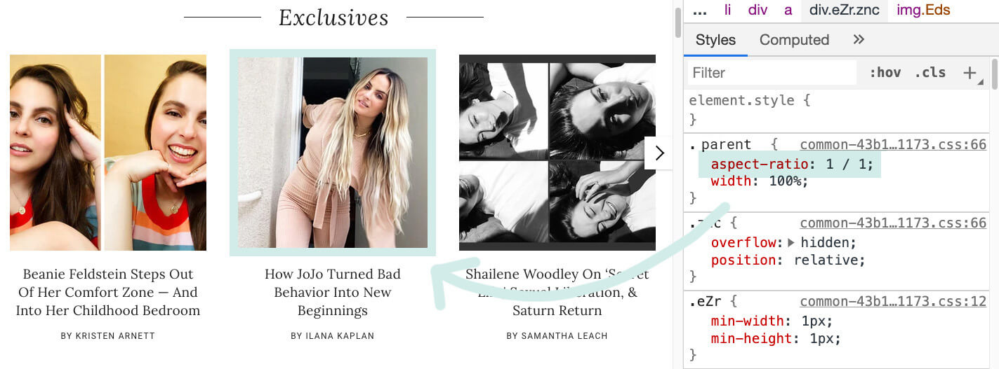 Utilizzo delle proporzioni per impostare proporzioni 1:1 nelle immagini di anteprima dei post all'interno di un carosello.