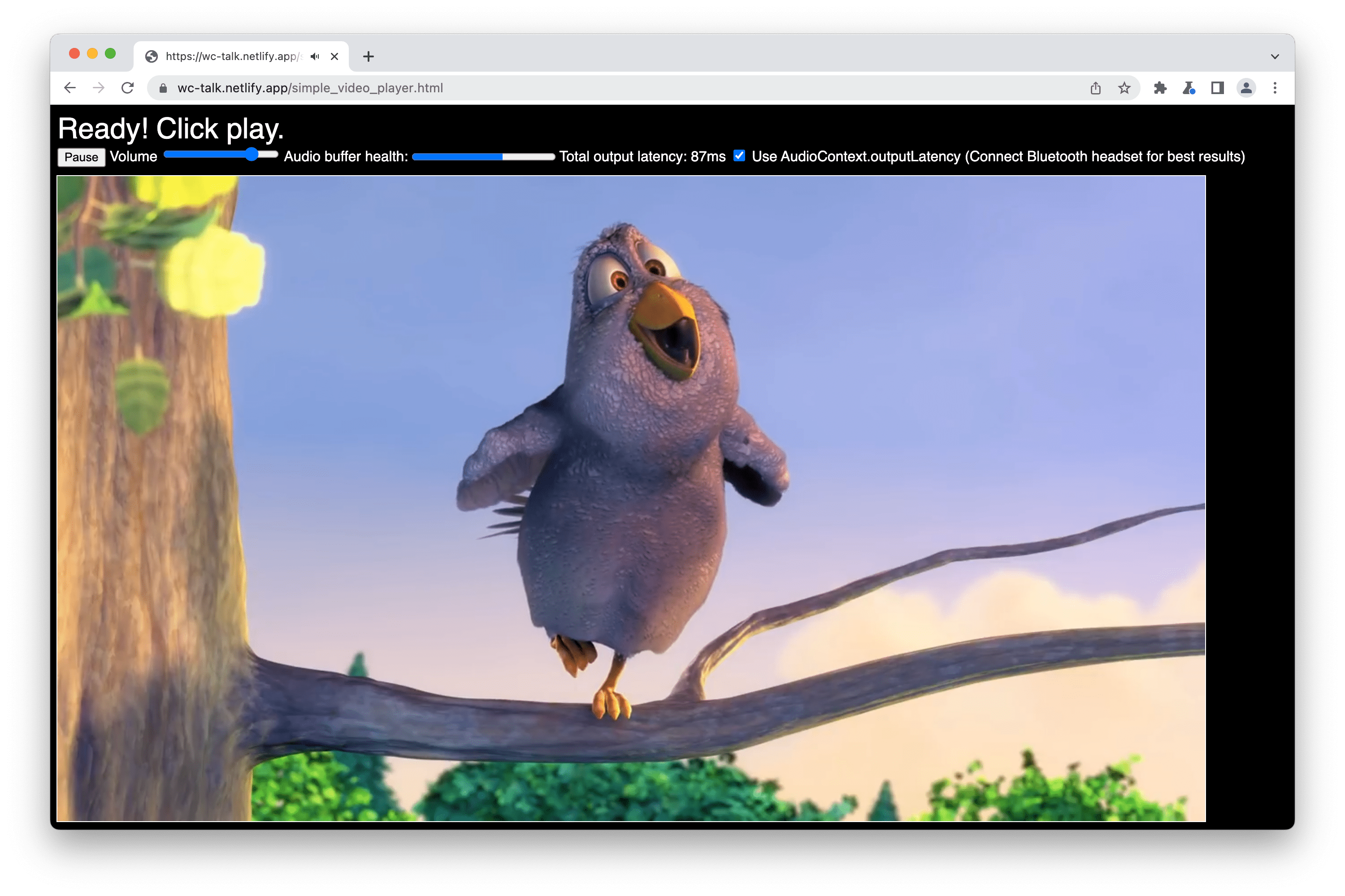 The demo in our browser with an embedded video for audio.