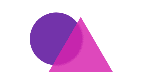 원 위에 겹쳐진 삼각형 삼각형은 반투명하여 삼각형을 통해 원이 보입니다.