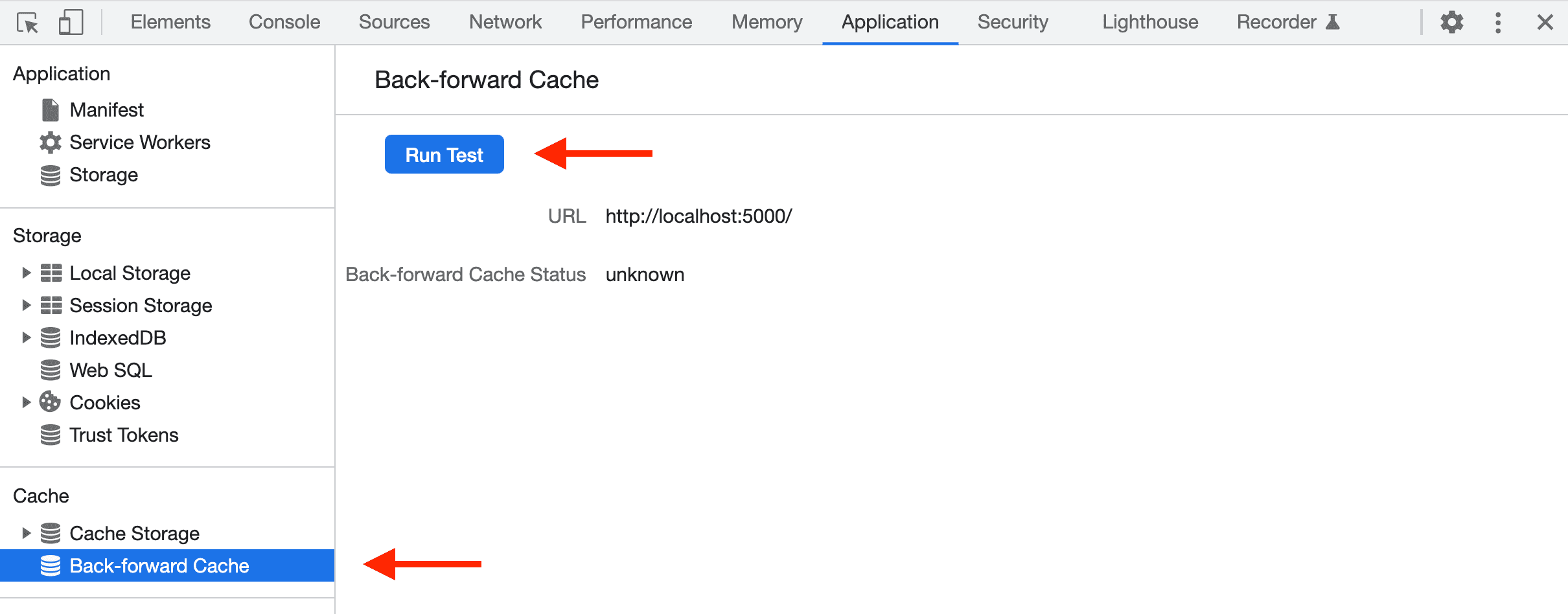 پنل حافظه پنهان رو به جلو در DevTools