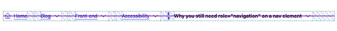 As ferramentas do desenvolvedor mostram o alinhamento de navegação estrutural com o recurso de sobreposição de flexbox.