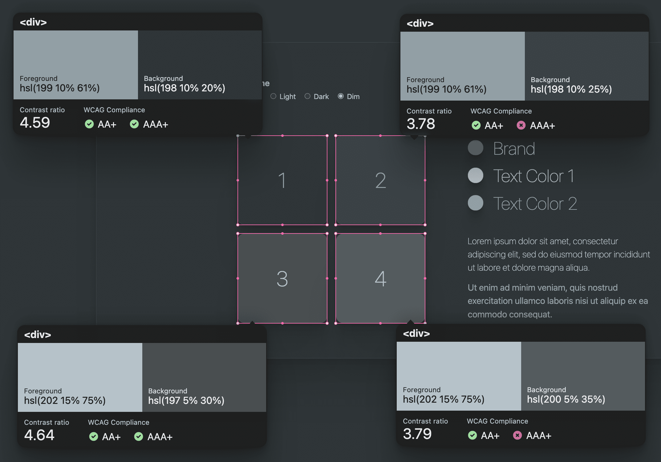 Capture d'écran des associations de surface et de texte