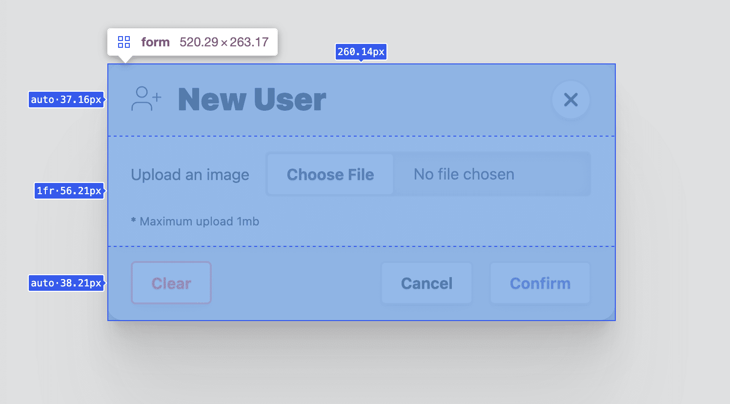 Screenshot der Entwicklertools, in denen die Informationen zum Rasterlayout über den Zeilen eingeblendet werden.