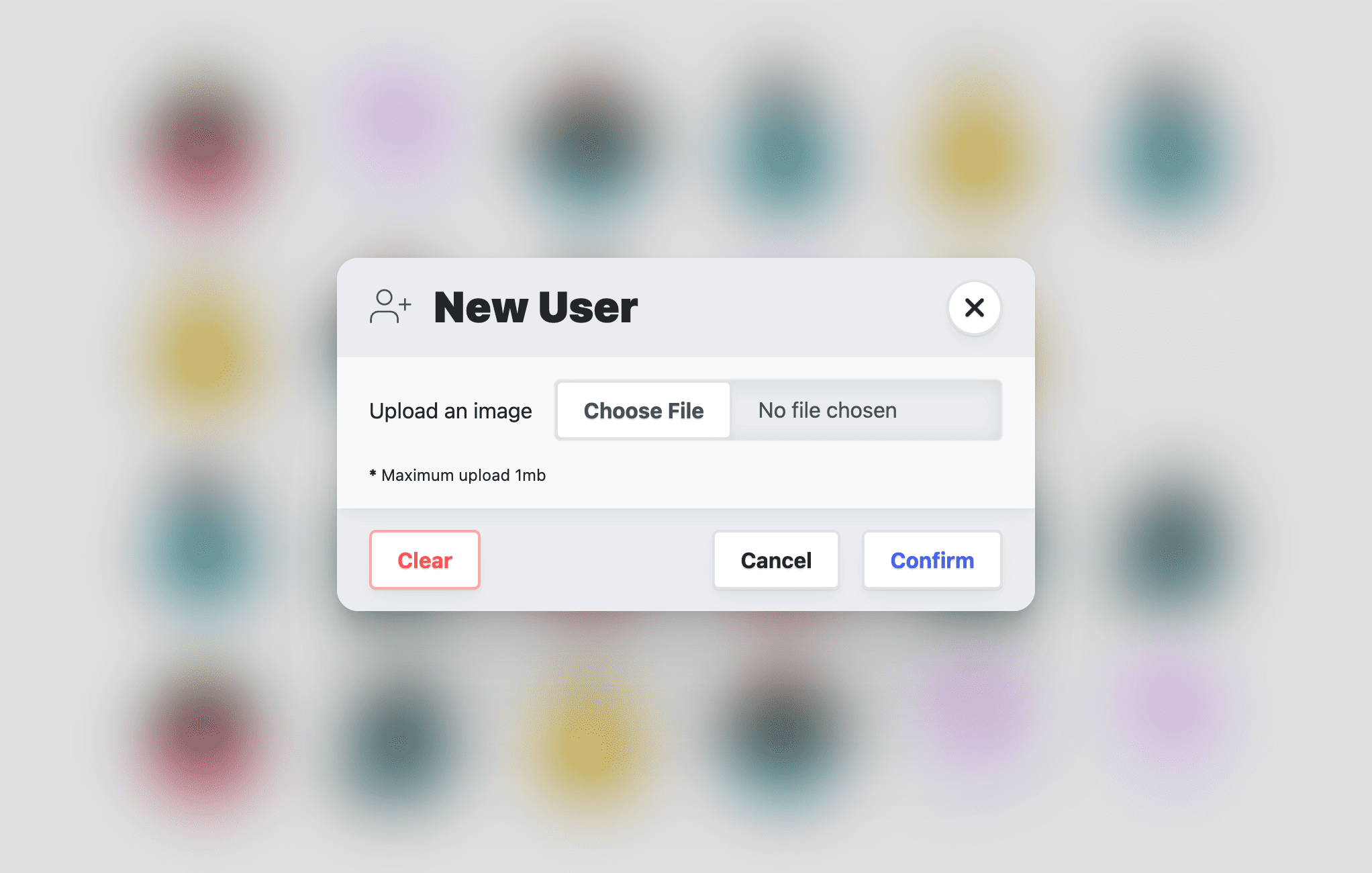 Screenshot dialog mega yang menutupi latar belakang buram avatar warna-warni.