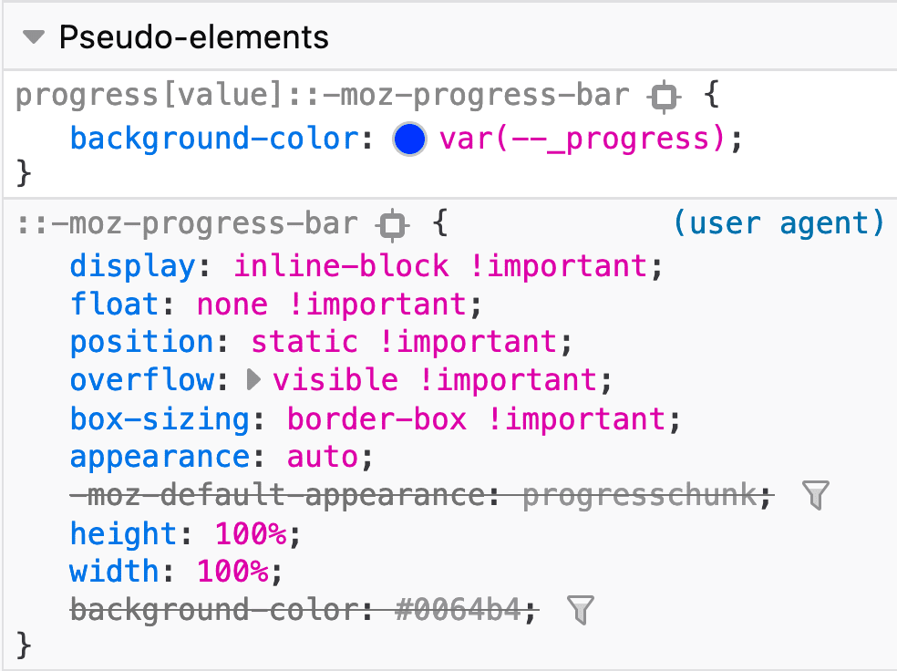 Capture d&#39;écran de Firefox et emplacement des parties de l&#39;élément de progression.