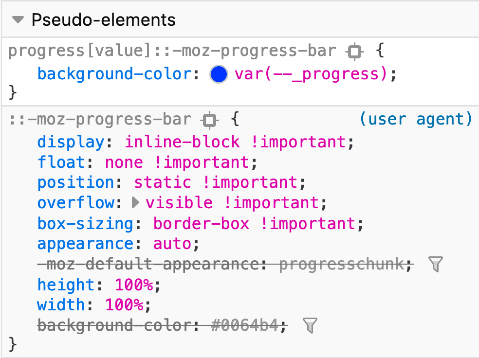 Captura de pantalla de Firefox y dónde encontrar las partes del elemento de progreso.
