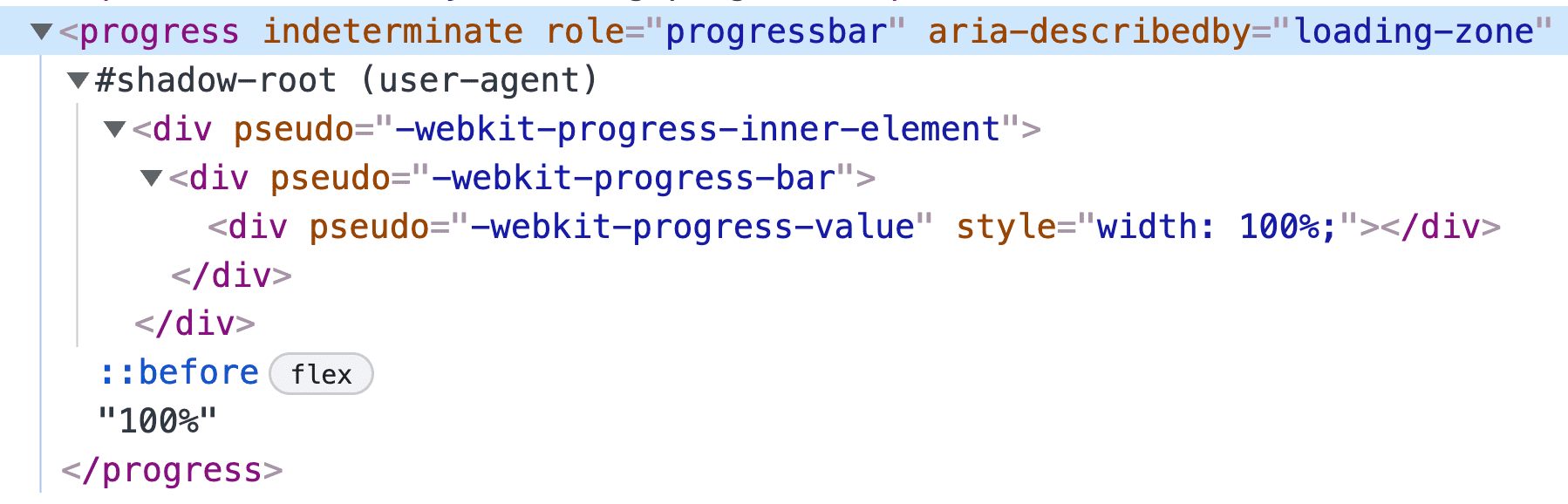 Captura de tela mostrando os elementos internos do elemento de progresso.