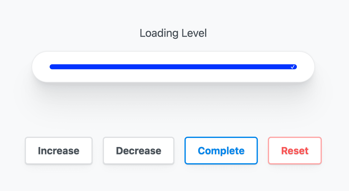 読み込みバーが 100% で、最後にチェックマークが表示されている状態のスクリーンショット。