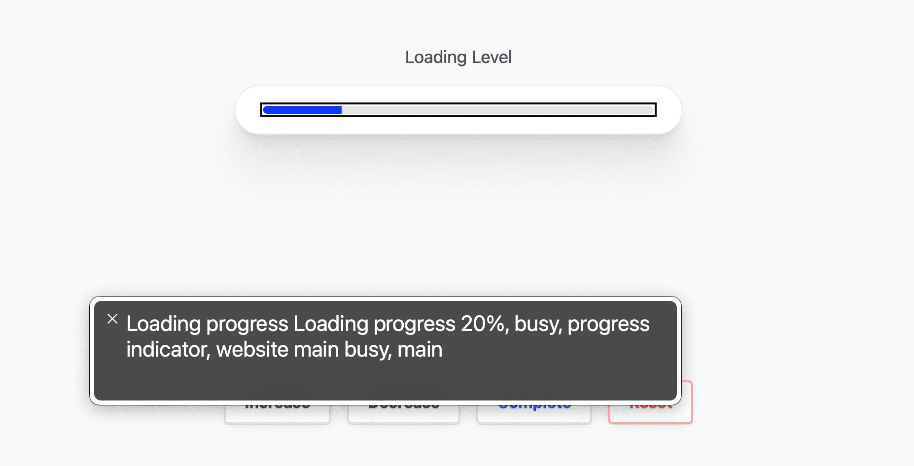 Screenshot dell&#39;app Voice Over per Mac OS 
  che legge all&#39;utente l&#39;avanzamento della barra di caricamento.