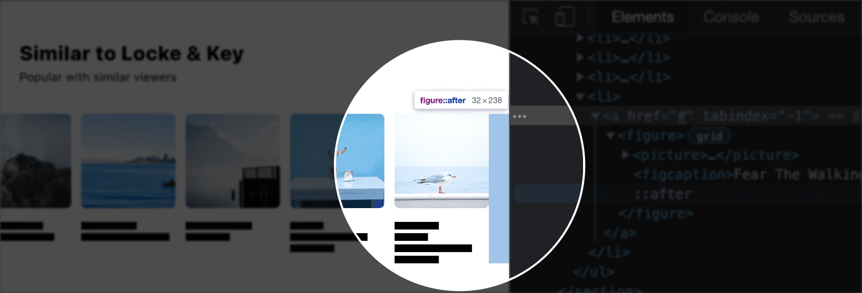 最後一個清單項目的內嵌結尾側會醒目顯示一個方塊，表示邊框間距和元素寬度相同，可建立所需的對齊方式。