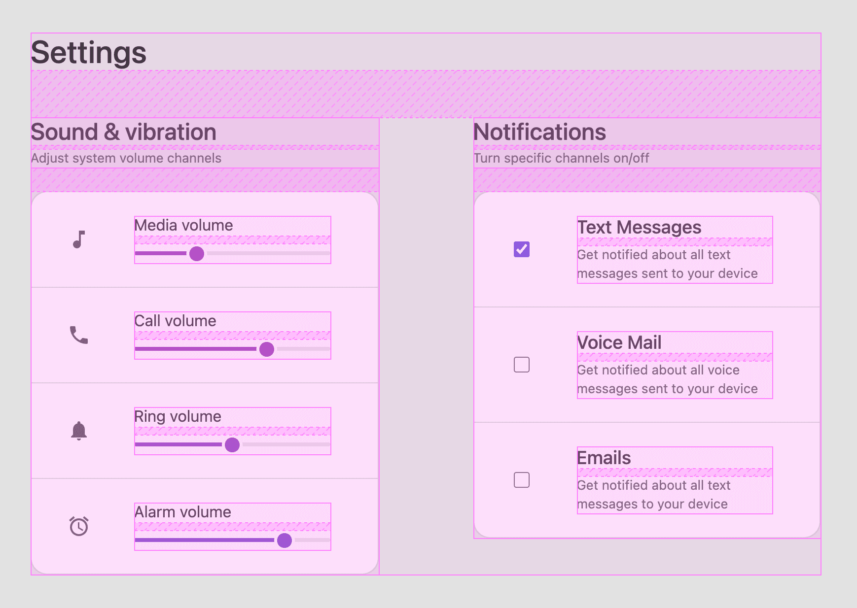 Vertikale Rasterlayouts mit Umrissen und gefüllten Lücken