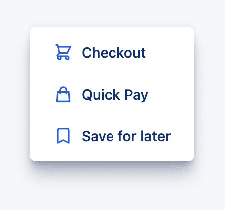 चेकआउट, क्विक पेमेंट, और &#39;बाद के लिए सेव करें&#39; के लिए लिंक और आइकॉन.
