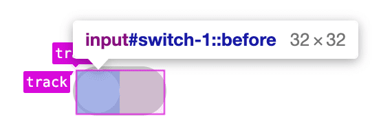 DevTools showing the pseudo-element thumb as positioned inside a CSS grid.