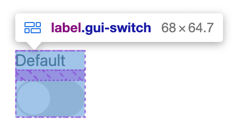 Flexbox DevTools overlaying a vertical label and switch.