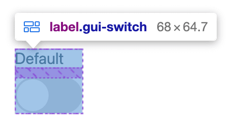 As ferramentas do desenvolvedor Flexbox sobrepondo um rótulo vertical e um interruptor.