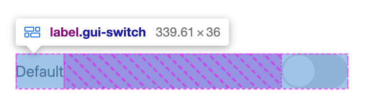 Flexbox DevTools overlaying a horizontal label and switch, showing their layout
distribution of space.