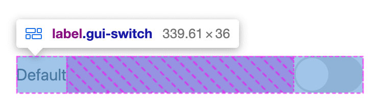 Outils de développement Flexbox superposés à un libellé et un commutateur horizontaux, montrant la répartition de l&#39;espace dans la mise en page.