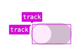 Les outils de développement de la grille superposés au rail de commutation, affichant les zones de rail de grille nommées avec le nom &quot;track&quot;.