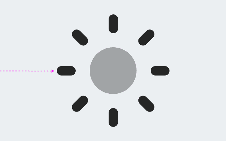 Das Sonnensymbol mit blass dargestelltem Sonnenmittel und einem rosafarbenen Pfeil, der auf die Sonnenstrahlen zeigt.