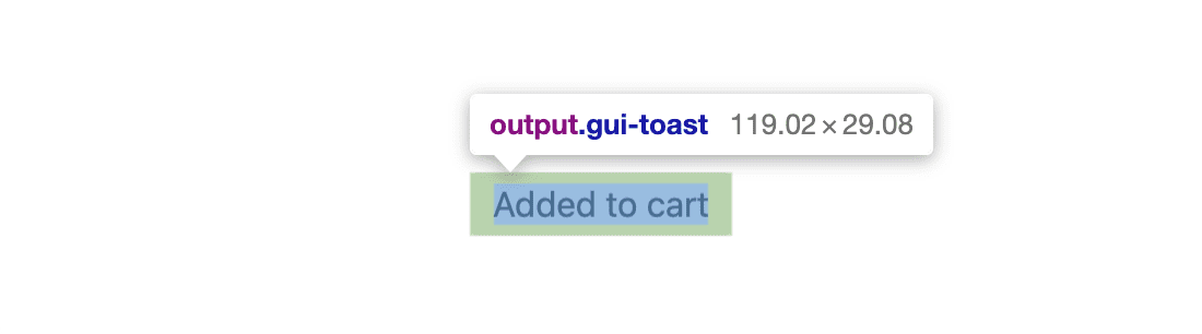 Zrzut ekranu przedstawiający pojedynczy element .gui-toast z dopełnieniem i obramowaniem
widoczny jest promień.