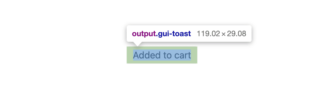 تصویر صفحه‌نمایش یک عنصر .gui-toast، با لایه‌بندی و حاشیه شعاع نشان داده شده است.
