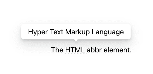 لقطة شاشة لفقرة تتضمّن الاختصار HTML مع خط تحته، وتظهر أداة شرح فوقه مكتوب فيها &quot;لغة ترميز النص الفائق&quot;.