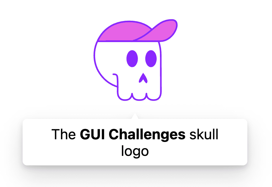 A
screenshot of an image with a tooltip that says 'The GUI Challenges skull
logo'.