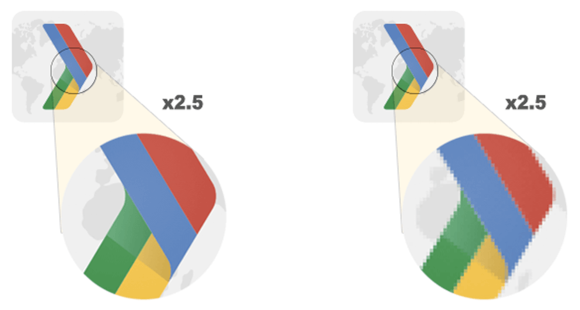 Zoomed-in vector and raster images