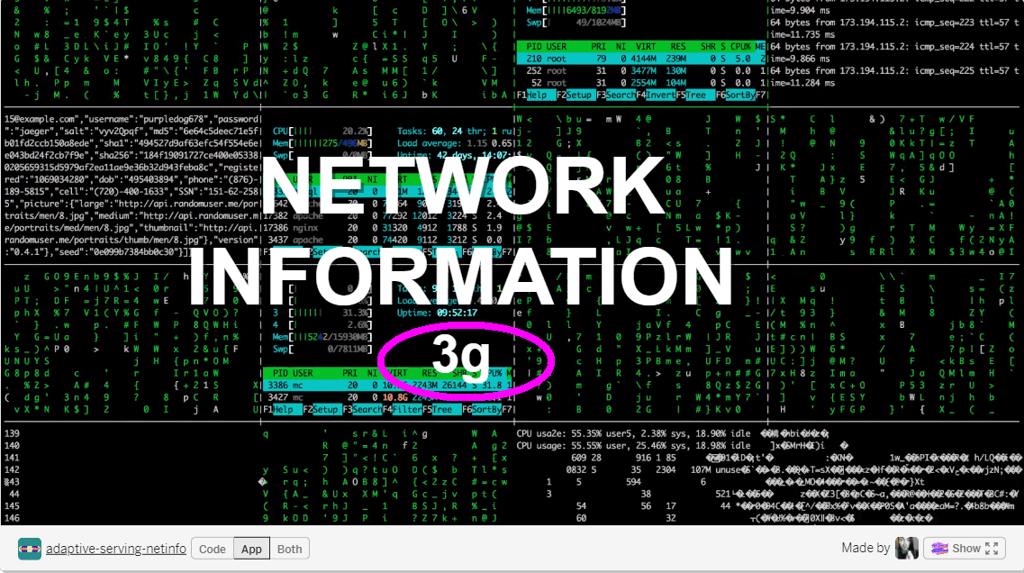 พื้นหลังวิดีโอเหมือนเมทริกซ์ที่มีการวางซ้อนข้อความ &quot;NETWORK INFORMATION 3g&quot;