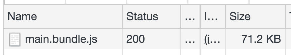 Painel de rede mostrando um pacote JavaScript de 71,2 KB.