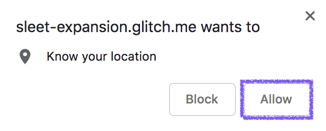 The allow location permission prompt.