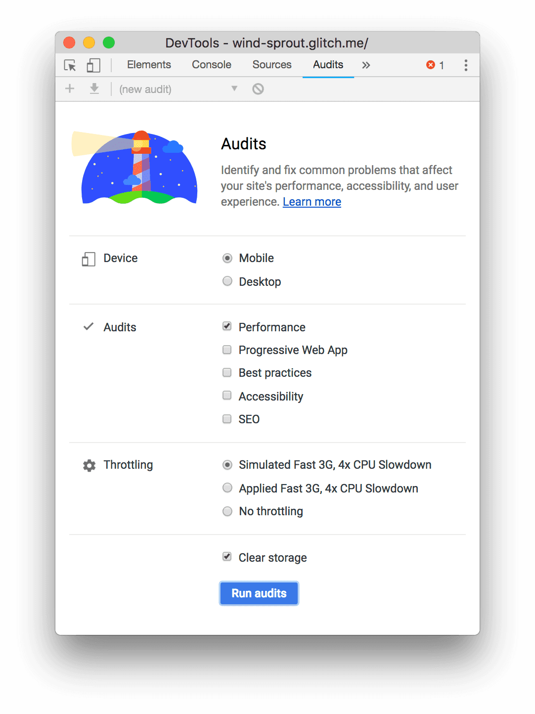 Lighthouse를 기반으로 하는 Chrome DevTools의 감사 패널