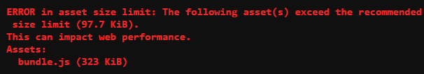 Ошибка производительности веб-пакета, выделенная красным шрифтом