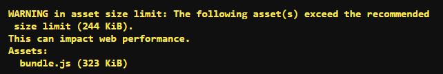 Advertencia de Webpack que indica que el recurso supera el límite de tamaño recomendado