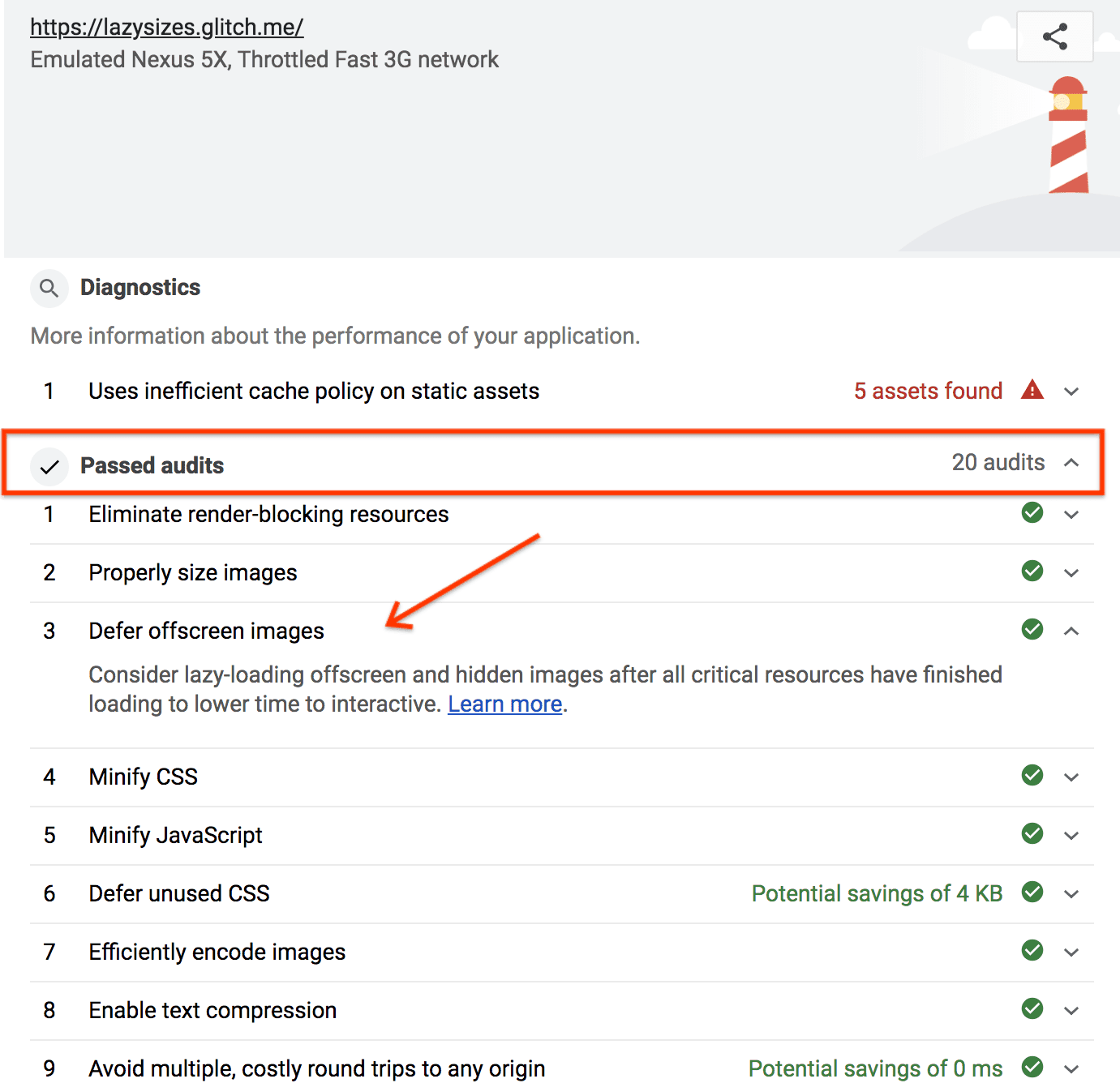 Réussite de l&#39;audit &quot;Encoder efficacement les images&quot; dans Lighthouse