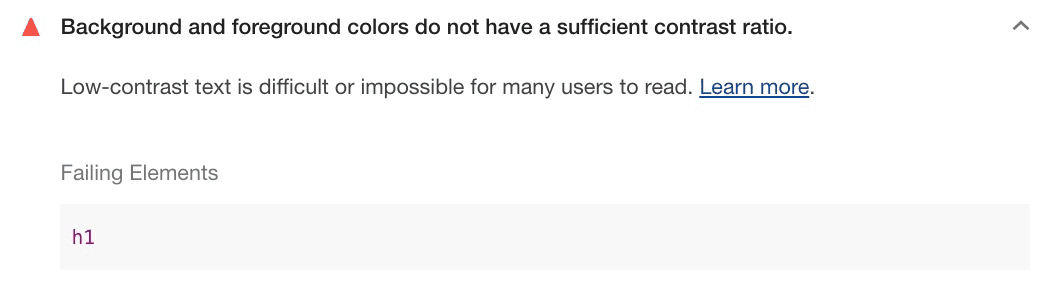 A screenshot of the output of an audit for color contrast.