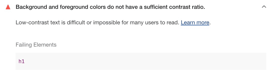 Ein Screenshot der Ausgabe eines Audits für den Farbkontrast.