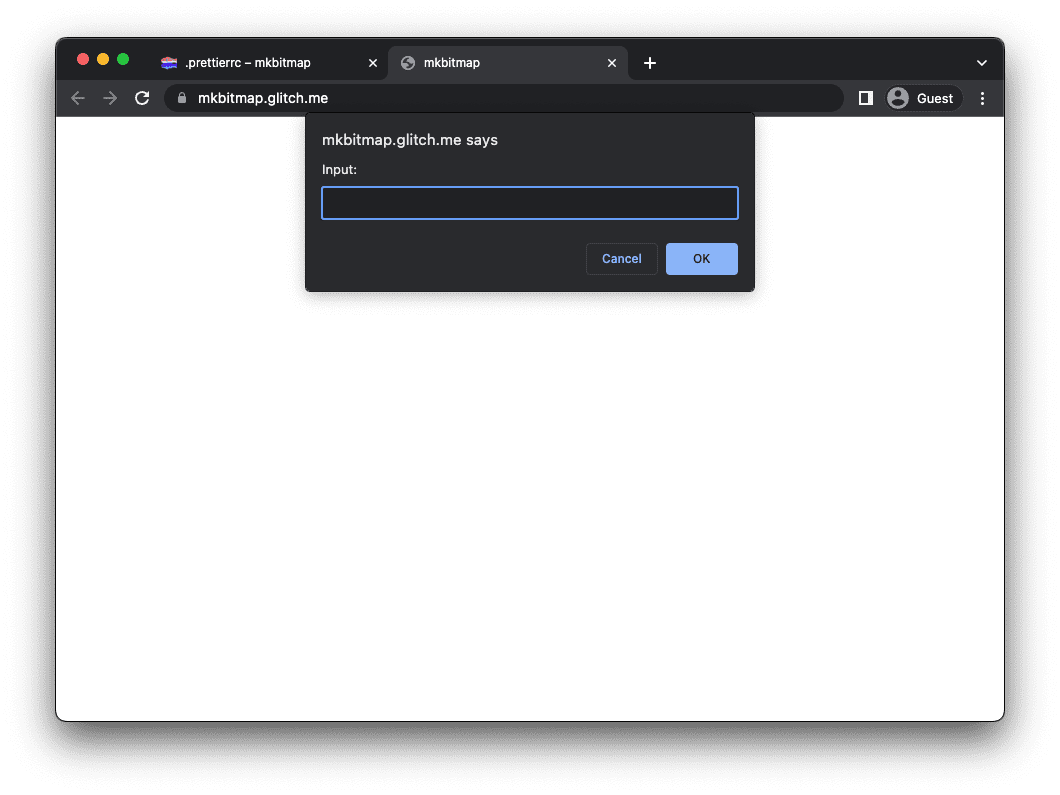 تطبيق mkbitmap يعرض طلبًا يطلب إدخال بيانات.