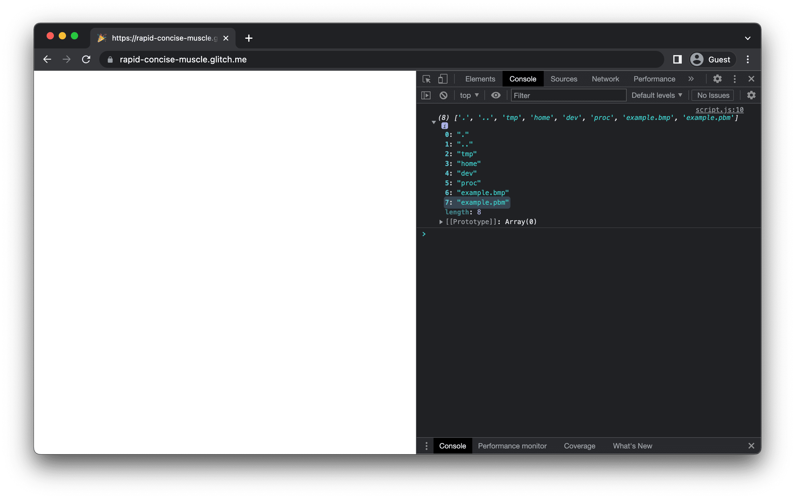 Aplikasi mkbitmap menampilkan array file dalam sistem file memori, termasuk example.bmp dan example.pbm.