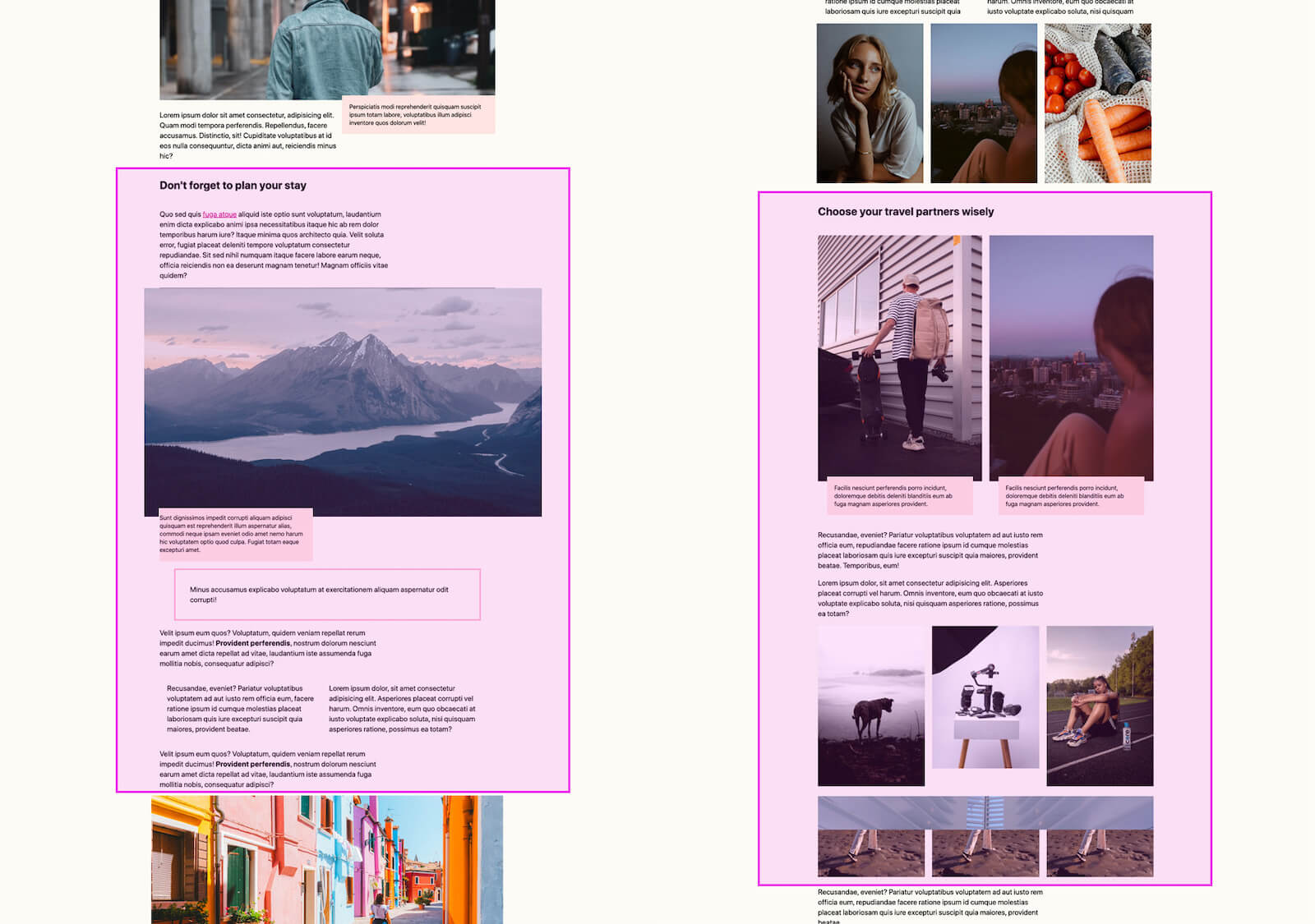یک اسکرین شات حاشیه‌نویسی از تقسیم محتوا به بخش‌هایی با کلاس CSS.