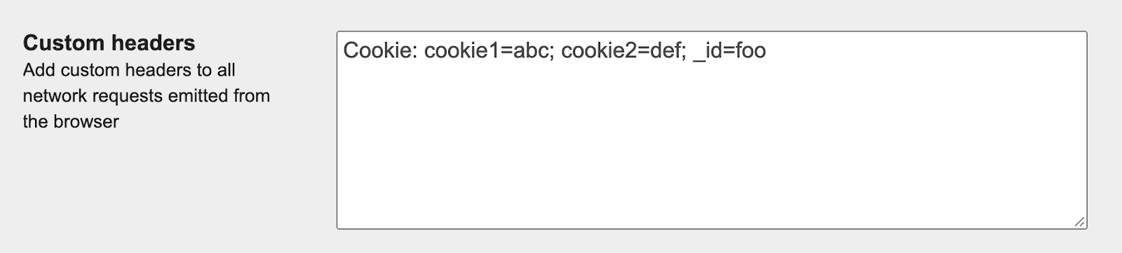 O campo "Custom headers" no WebPageTest